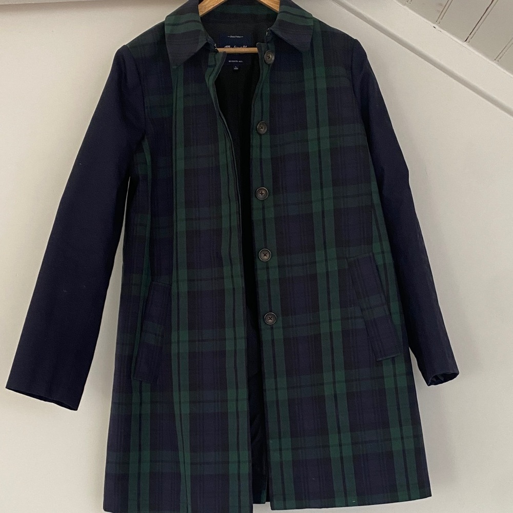 Woman’s Madewell Navy and Green Plaid Coat